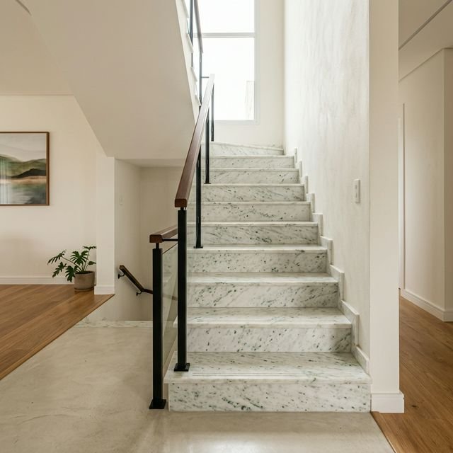 Escada em Mármore Branco Pinta Verde