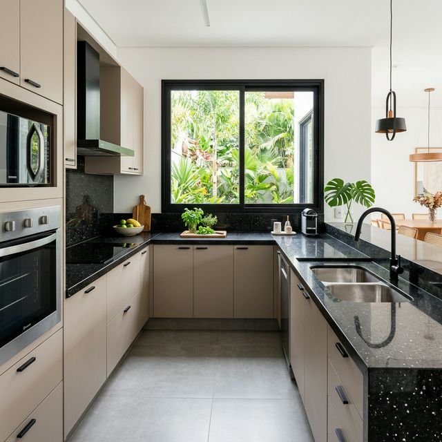 Cozinha com bancada em Granito Preto São Gabriel